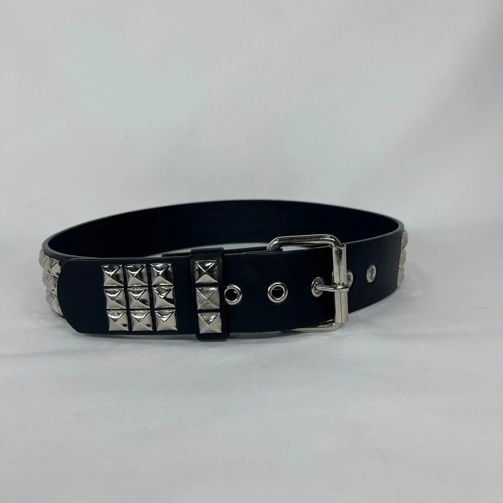 Black Triple-Row vStudded Belt  Punk / Grunge Alternative Waist Band (S/M)
